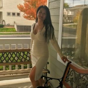 Beautiful faux suede Bebe sand shell midi dress